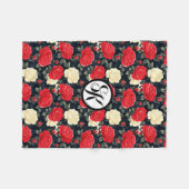 Red & Cream Roos Monogram met patroon Fleece Deken (Voorkant (Horizontaal))