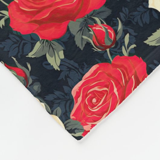 Red & Cream Roos Monogram met patroon Fleece Deken (Hoek)