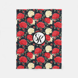 Red & Cream Roos Monogram met patroon Fleece Deken