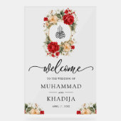 Red Cream Roses Muslim Wedding Welcome Acryl Bord (Voorkant)