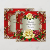 Red Cream Rozen Gold Elegant Birthday Kaart (Voorkant / Achterkant)
