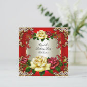 Red Cream Rozen Gold Elegant Birthday Kaart (Staand voorkant)