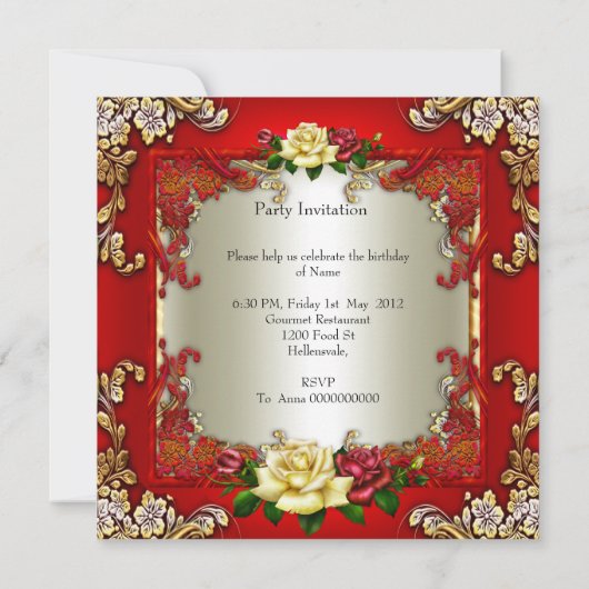 Red Cream Rozen Gold Elegant Birthday Kaart (Achterkant)