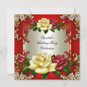 Red Cream Rozen Gold Elegant Birthday Kaart (Voorkant)
