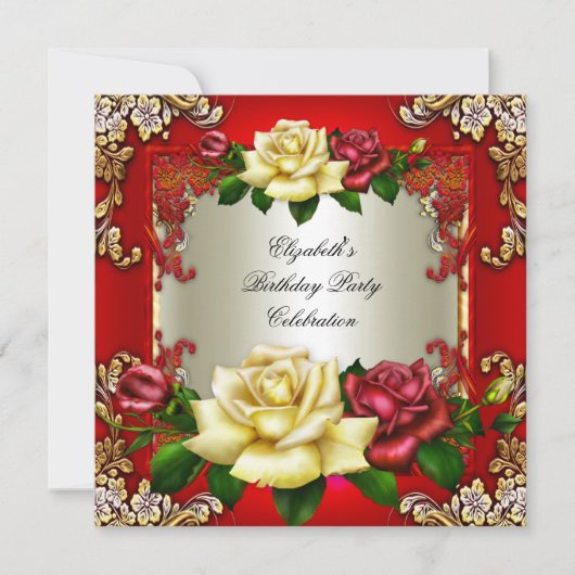 Red Cream Rozen Gold Elegant Birthday Kaart (Voorkant)