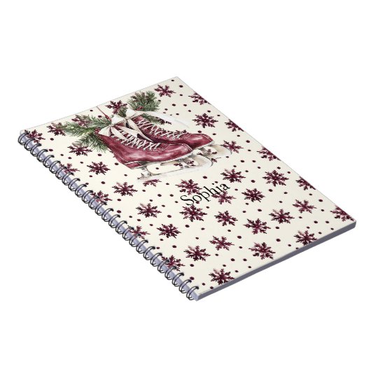 Red Cream Snowflakes Ice Skates Notitieboek (Rechterzijde)