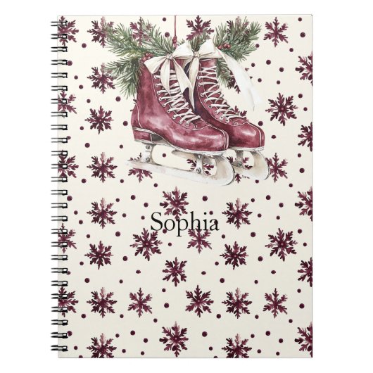Red Cream Snowflakes Ice Skates Notitieboek (Voorkant)
