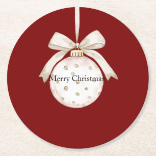 Red Cream Stippen Bow Ornament Christmas Ronde Kartonnen Onderzetter