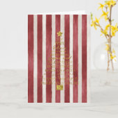 Red Cream Stripes Gold Merry Christmas Tree Kaart (Gele Bloem)