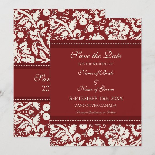 Red Cream Wedding Save the Date Kaart (Voorkant / Achterkant)
