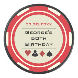 Red Cream White Birthday Poker Chip Las Vegas Hockey Puck