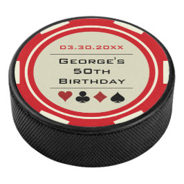 Red Cream White Birthday Poker Chip Las Vegas Hockey Puck