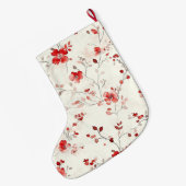 Red Cream White Floral Christmas   Grote Kerstsok (Achterkant (Hangend))