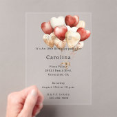 Red Cream White Hearts Balloons Birthday  Acryl Uitnodigingen (Insitu (Draagbaar))