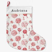 Red Cream White Peppermint Candy Christmas   Grote Kerstsok (Voorkant)