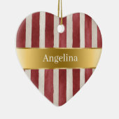 Red Cream White Stripes Gold Ribbon Christmas Keramisch Ornament (Rechts)