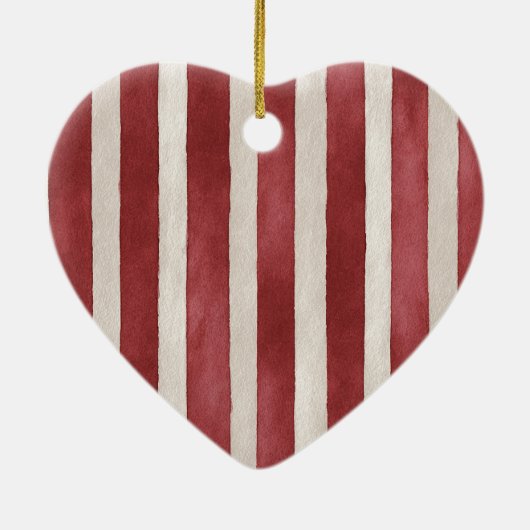 Red Cream White Stripes Gold Ribbon Christmas Keramisch Ornament (Achterkant)