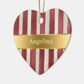 Red Cream White Stripes Gold Ribbon Christmas Keramisch Ornament (Links)