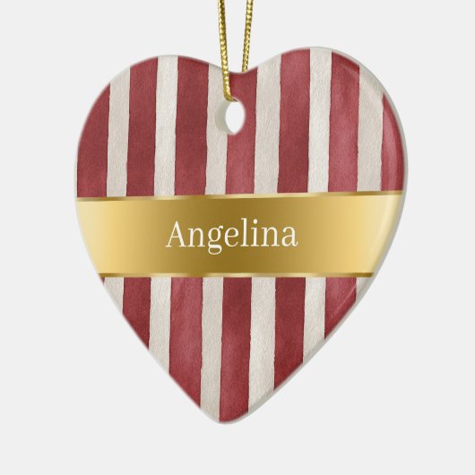Red Cream White Stripes Gold Ribbon Christmas Keramisch Ornament (Links)
