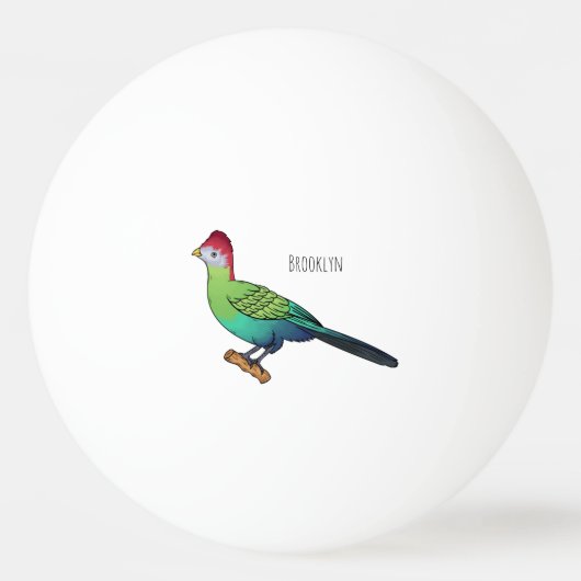 Red-crested turaco bird cartoon illustration pingpongbal (Voorkant)