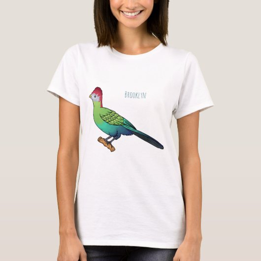 Red-crested turaco bird cartoon illustration t-shirt (Voorkant)