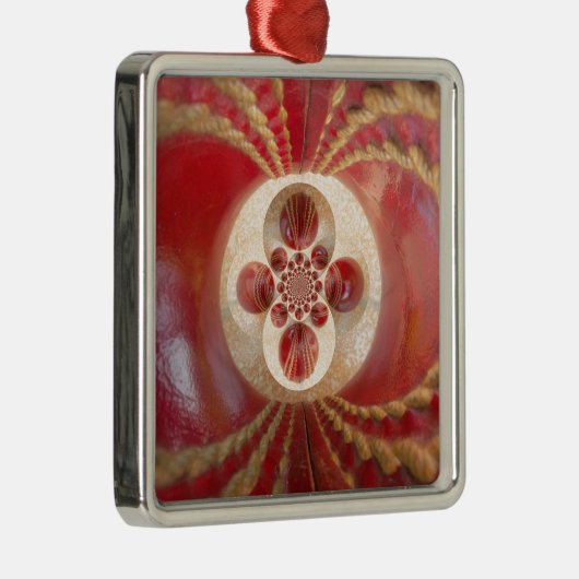 Red Cricket Balls Abstracte kunst Print Design Metalen Ornament (Rechts)