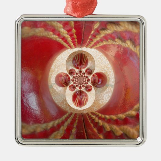 Red Cricket Balls Abstracte kunst Print Design Metalen Ornament (Voorkant)