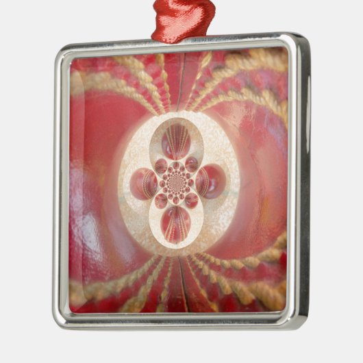 Red Cricket Balls Abstracte kunst Print Design Metalen Ornament (Links)