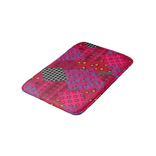 Red Crimson Colorful Patchwork Badmat (Gekanteld)