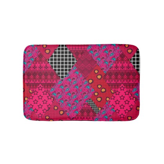 Red Crimson Colorful Patchwork Badmat (Voorkant)