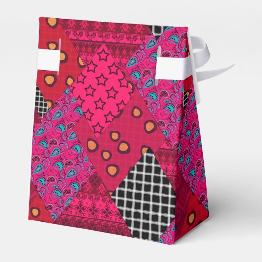 Red Crimson Colorful Patchwork Bedankdoosjes (Achterkant)