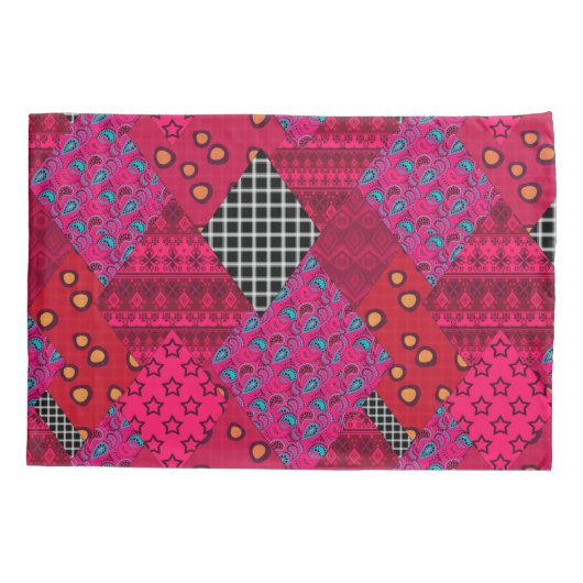 Red Crimson Colorful Patchwork Kussensloop (Achterkant)