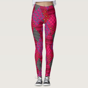 Red Crimson Colorful Patchwork Leggings
