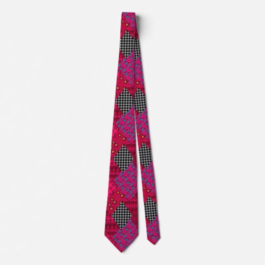 Red Crimson Colorful Patchwork Stropdas (Voorkant)