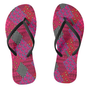 Red Crimson Colorful Patchwork Teenslippers