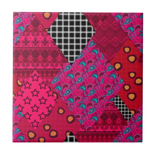 Red Crimson Colorful Patchwork Tegeltje (Voorkant)