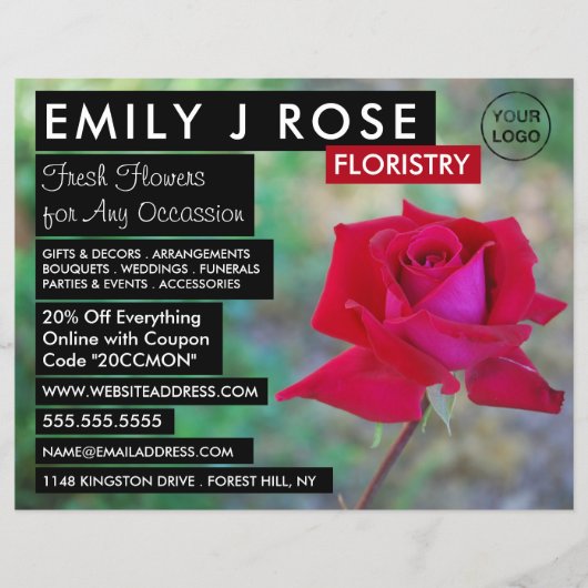 Red Crimson Roos, Floristry Adverteren Flyer (Voorkant)