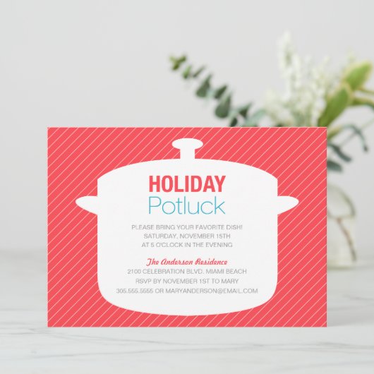 RED CROCK POT | HOLIDAY POTLUCK INVITATIONS KAART (Staand voorkant)