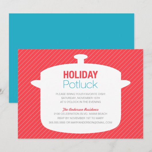RED CROCK POT | HOLIDAY POTLUCK INVITATIONS KAART (Voorkant / Achterkant)