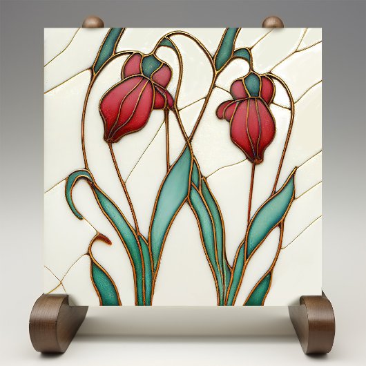 Red Crocus Wall Decor Art Nouveau Art Deco Tegeltje