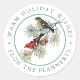 Red Crossbill Bird Pine Holiday - Aangepast Ronde Sticker