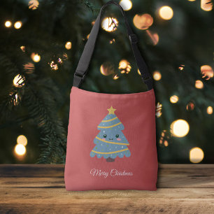 Red Crossbody Bag met Kawaii kerstboom Crossbody Tas