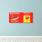 Red Crown Brand Salmon Label- Seattle, WA Canvas Afdruk (Insitu (Houten vloer))