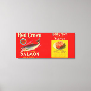Red Crown Brand Salmon Label- Seattle, WA Canvas Afdruk