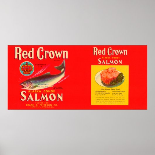 Red Crown Brand Salmon Label- Seattle, WA Poster (Voorkant)