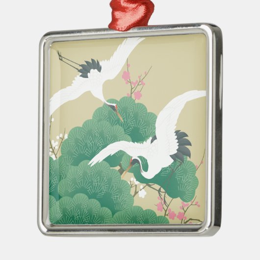 red-crowned crane metalen ornament (Links)