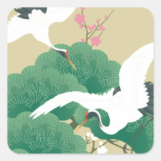 red-crowned crane vierkante sticker