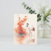 Red Crowned Crane with Orange Blossom Branch Briefkaart (Staand voorkant)