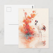Red Crowned Crane with Orange Blossom Branch Briefkaart (Voorkant / Achterkant)