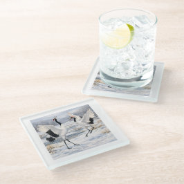 Red-crowned Cranes in Winter Glazen Onderzetter